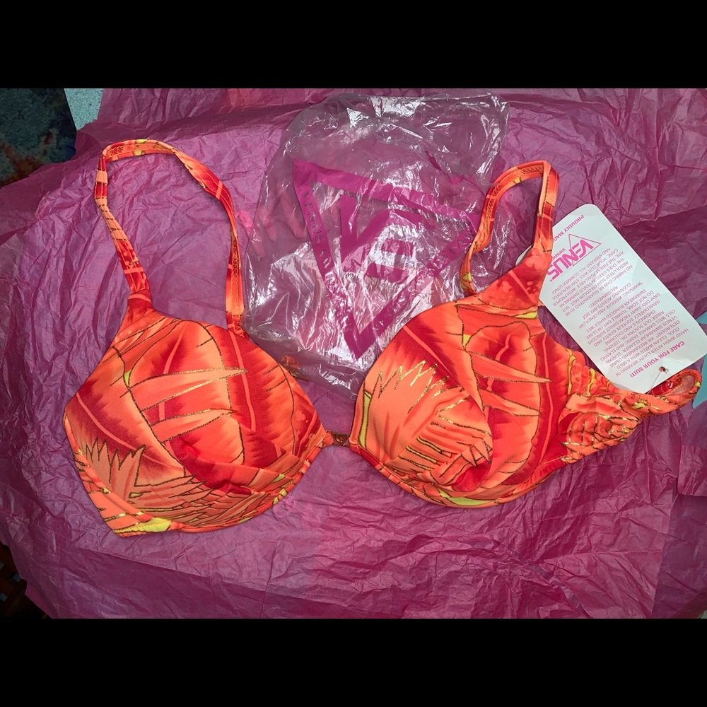 NWT vintage Venus bikini top 80s 90s orange neon